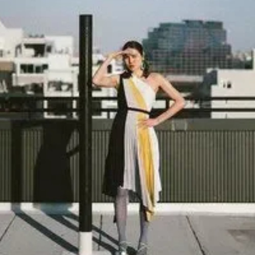 BCBGMAXAZRIA Plisse Pleated Colorblock Dress: Size:2